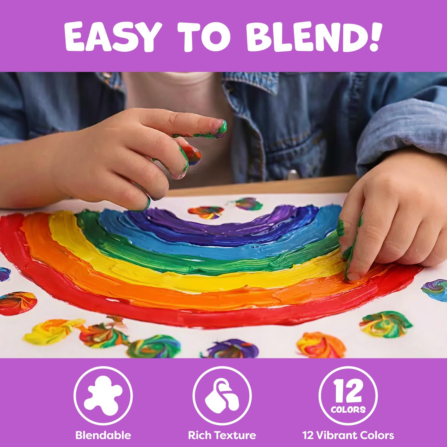 Finger Paint for Toddlers 1-3+, Washable Paint for Kids - Toddler Finger Painting - Non Toxic Baby Safe Toddler Art Supplies for Hand and Feet - Preschool Learning Activities Gifts for Kids Ages 2-4