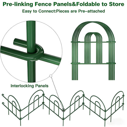 AMAGABELI 35 Panels 18in(H)×50ft(L) Decorative Garden Fence No Dig Rustproof Metal Pre-Linking Fence Panels Garden Edging Border Animal Barrier Fencing for Flower Beds Yard Patio Outdoor Decor Green