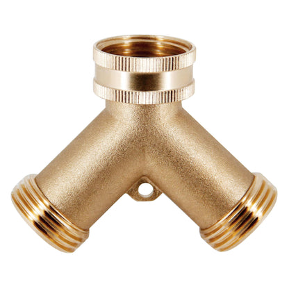 Triumpeek 2-Pack Brass Garden Hose Splitter, 3/4 Inch 2-Way Y Shaped Water Faucet Adapter with Dual Shut-Off Valves, Leak-Proof Design, Includes 4 O-Ring Washers & 1 Tape