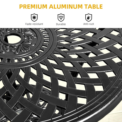DWVO 30 Inches Round Patio Dining Table with Umbrella Hole, Antique Cast Aluminum Outdoor Bistro Table Outdoor Side Table for Backyard, Garden, Patio, Porch, Black