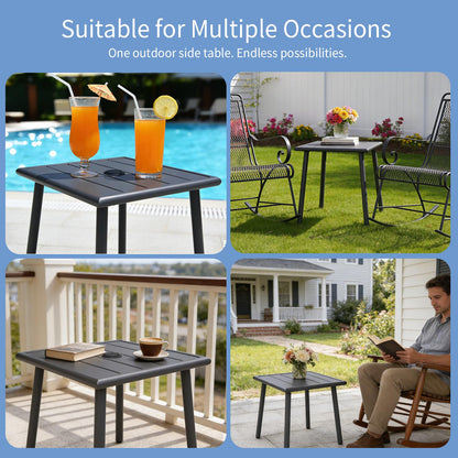 UFavo Home Small Metal Outdoor Side Table with Umbrella Hole, Sqaure Patio Coffee Bistro Table End Table, Umbrella Table with Hole for Poolside Backyard Porch Deck Balcony,19.7x19.7 inches, Gray