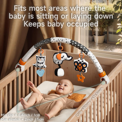TUMAMA Car Seat Toys for Babies 0-6 Months, Stroller Toys for Infant 0-6 Months, Newborn Sensory Hanging Rattle Arch Toy with Butterfly Elephant Owls,Musical Toy for Baby 6-12 Months