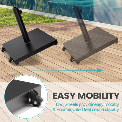 VredHom Patio Umbrella Base 43lbs Outdoor Umbrella Stand with Wheels, Heavy Duty Square Concrete Stand Market Umbrella, Black