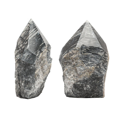 SAMSARI Net Jasper Crystal Points – (3 to 4 inches Height) Set of 2 Healing Stones for Meditation, Yoga, and Spiritual Practices – Natural Earthy Gemstones