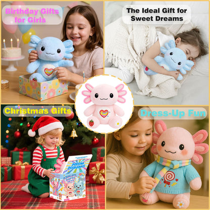 KUMANEKO Cute Axolotl Plush Gift Set with 12 Pcs Axolotl Stuffed Animal Clothes & Accessories, 13-Inch Axolotl Toy, 5/6/7/8/9/10-12 Year Old Girl Birthday Gift