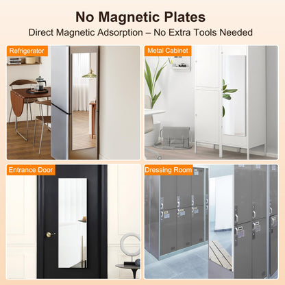 brisafe 55"x12" Magnetic Wall Mirror, Full Length Mirror with Tool-Free Installation, Shatterproof Nano Glass, Ultra Clear, Frameless Design for Bedroom, Closet, Door, Gym – Black