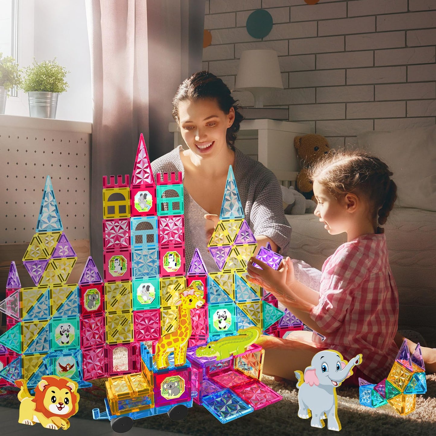 Jasonwell Magnetic Tiles Kids Magnetic Blocks 110PCS Building Sets 3D Magnet Toys Preschool Educational Construction STEM Toy Christmas Birthday Gifts for Toddlers Boys Girls 3 4 5 6 7 8 9 + Year Old