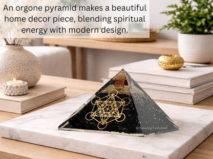 Amazing Gemstone Large Black Tourmaline Stone Orgone Pyramid Crystal, Metatron Cube, Positive Energy Healing