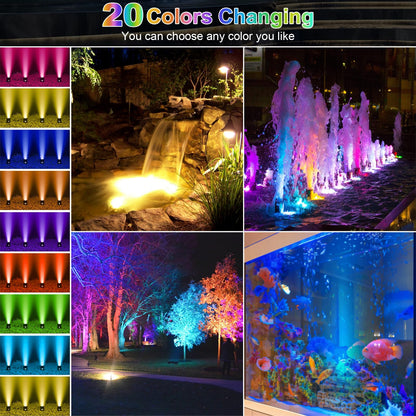 Srygery RGB Underwater Pond Lights, 20 Colors Dimmable Submersible Led Fountain Lights with Timer, IP68 Waterproof with Remote Control for Outdoor Ponds Aquarium Garden Pool (Set of 4)