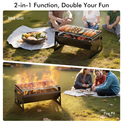 Raynesys Charcoal Grill, Folding Portable Grill, with Carry Bag, Camping Firepit for Outdoor Cooking, Campfire, Patio, Backyard, Backpacking, Party, 15.35 * 12.99 * 5.51 Inches