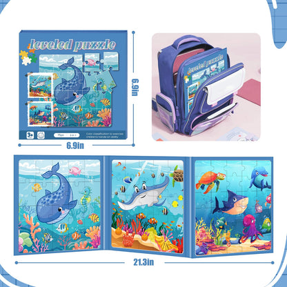Magnetic Puzzles for Toddlers 3-5 , 75-Pieces Travel Toys , Sea Puzzles Ages 4-6, Educational Learning Magnets, Road Car Trip & Airplane Activities Toys for 3 4 5 6 7 Girls Boys Gift