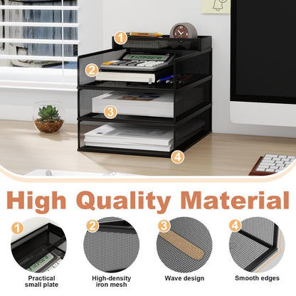 Natwind 3 Tier Stackable Paper Trays for Letter Documents, Desktop File Organizers for Office Supplies, Metal Mesh Desk Organizer，Office Organizer，Letter Trays for Home, Office, School，Black