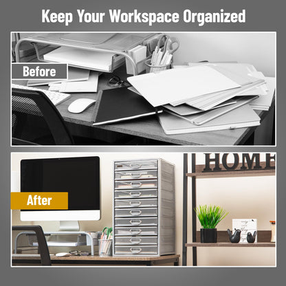 Mind Reader 10-Drawer Desk Organizer for Office Supplies, Crafts, Mail Sorting & More, Metal Mesh, 10.75"L x 14"W x 21.25"H, Silver