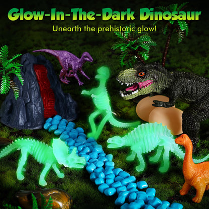 FRUSE Dinosaur Sensory Bin Toys,Play Sand Art Kit with 2.2lbs Sensory Play Sand,Glow in The Dark Dinosaurs,Dino Magnifying Glass and Sandbox,Learning Toys for Kids Ages 3 4 5 6 7 8