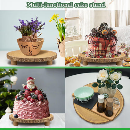 KOUROU Cake Stand Natural Wood Cake Stand with Legs, 11.5-13 Inches Dessert Accessories Cake Rustic Stand，Central Decoration for Festival Party/Baby Party/Wedding/Birthday/Natural Simple Parties