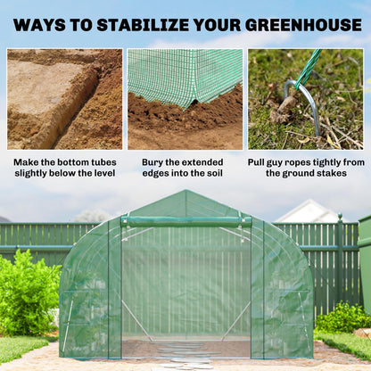 Outsunny 10'x11'x6' Walk-in Tunnel Greenhouse with Shelves, Mesh Door and Windows, Plant Hot House with PE Cover, Outdoor Green House for Patio Lawn Garden, Green
