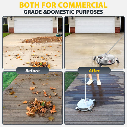 Dalmbox 14" Pressure Washer Surface Cleaner with 4 Wheels, 1/4" Quick Plug, Stainless Steel Housing, 4000 PSI, Pressure Washer Surface Cleaner Attachment for Patio, Courtyard, Concrete, Sidewalks