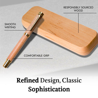 Ellington Pens Luxury Wood Fountain Pen Set – Fine Nib - Includes Wooden Pen Gift Box, Ink Converter, 6 Ink Cartridges – Wood Pen For Writing, Calligraphy, Journaling, Drawing (Maple Harmony)