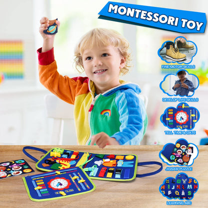 Guolely Busy Board Montessori Toy for 3-6 Year Old Toddlers - Educational Activity Developing Sensory Board for Fine Basic Dress Motor Skills - Travel Toys for Plane Car, Gift for Boys Girls