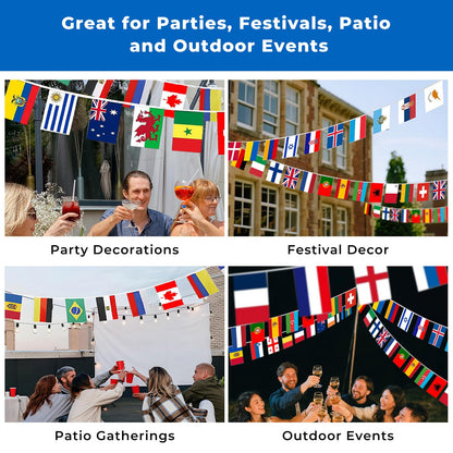 100 Country Flags Banner 82ft, Pre-Strung Reusable Polyester Flags of the World International Bunting for Classroom Decor, Party, Festival, Patio & Outdoor Events
