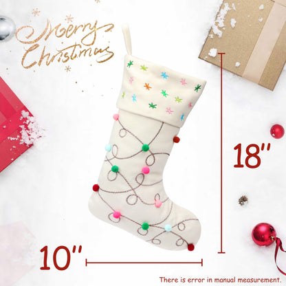 Hopearl Pom Pom Christmas Stocking Boho Style Socks Ultra Soft Stockings Ornament Luxury Gift Bags for Family Xmas Tree Party Supplies, Cream, 18''