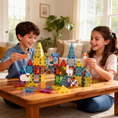 RiteHold Magnetic Tiles Farm Animals 52PCS, STEM Toys Magnet Building Blocks for Kids Ages 3 4 5 6 7 8, Toddler Construction Stacking Tiles Toys Gifts for Boys Girls 3+
