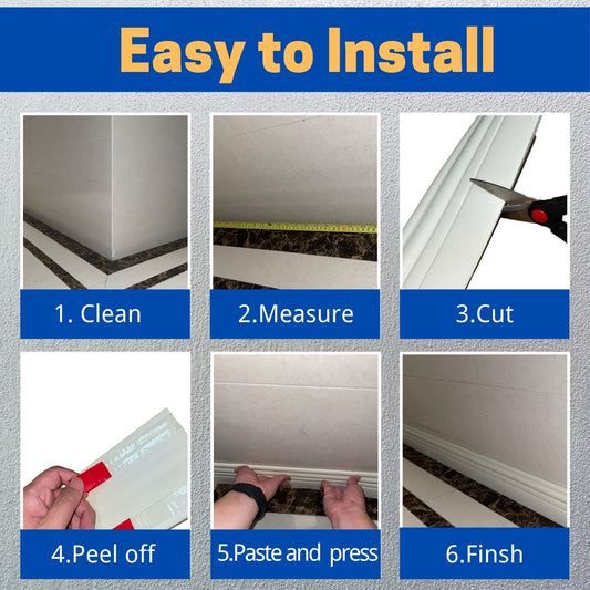 COUKIU Flexible Baseboard Molding Trim, Peel and Stick Rubber Wall Base Moulding Trim, 4 Inch x 16.4 Feet Self-Adhesive Vinyl Wall Base Cove Base (Creamy White)