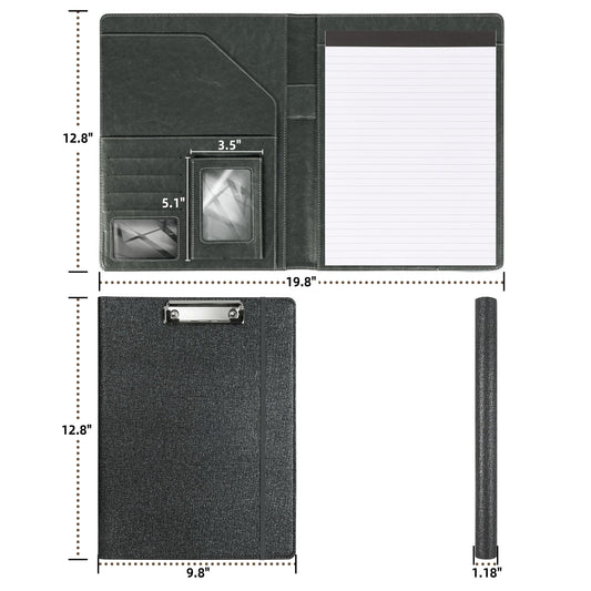Leather Padfolio with Clipboard Folio Folder Padfolios for Women Black Sparkle Binder with Notepad