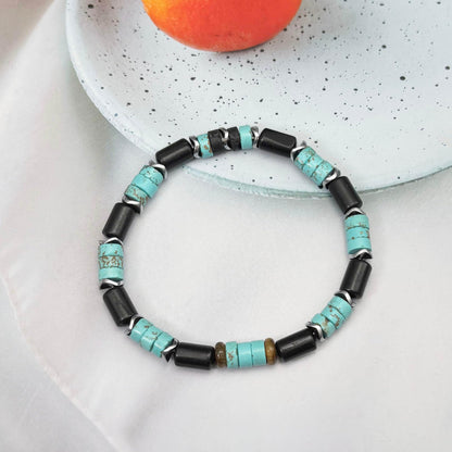 Sunongxin Turquoise Bracelet, Handmade Bead Bracelet with Tiger Eye Obsidian Hematite for Stone Jewelry, Healing bracelets for Men Women