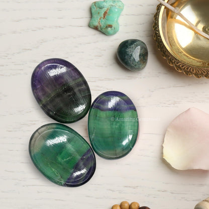 Amazing Gemstone Fluorite Worry Stone and Healing Crystals - Piedra Crystal Fidget for Gift, Meditation, Calming, Relaxation, Stress Relief