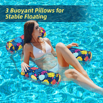 Sunikko X Pool Floats Adult 2 Packs Fabric Heavy Duty Inflatable Pool Chair Hammock, Blow Up Floaties for Adults, Hawaii Flower Floats for Pool Floating, Party Summer Toys Water Beach Lake Fun