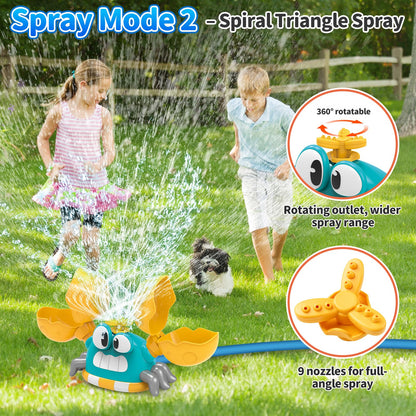 Water Sprinkler for Kids, 2-in-1 Crab Sprinkler with 3 Spray Patterns & 4 Bean Bags for Toss Game, Attaches to Garden Hose, Summer Backyard Lawn Outdoor Water Toy for Boys & Girls Ages 3–8