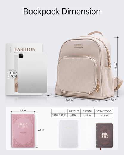 Premium Bible Backpack Set for Women - Stylish Checkered PU Leather Bible Bag with 72 Bible Tabs, 4 Highlighters & 2 Pens - Ideal for Church, Study & Travel