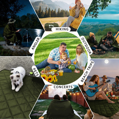 Tikroom Large Waterproof Outdoor Camping Blanket, 80 x 58 inch Fleece Picnic Blankets Windproof Travel Stadium Blanket for Beaches Pets Car Camp Picnic Mat for Both Cold & Warm Weather