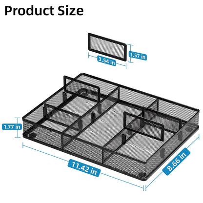 Marbrasse Desk Drawer Organizer, Metal Mesh Drawer Organizer Tray with 5 Adjustable Compartments,Desk Organizers and Accessories for Home,Office,Kitchen,Makeup,Vanity (Black)