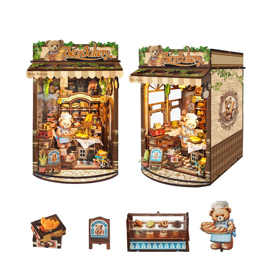 STRUCWOOD DIY Book Nook Kit,Miniature Dollhouse kit Store,3D Puzzle Tiny House Mini Bookend for Bookshelf Decor,Gifts for Adults and Teens- Bear Bakery(SQ-65)