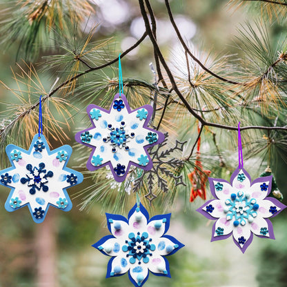 MLOLM 30 Sets Thumbprint Snowflake Craft Kit Christmas Thumbprint Ornament Kit Make Your Own Snowflake Sticker for Winter Christmas Frozen Home Activities Party Favors