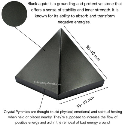 Amazing Gemstone Black Agate Pyramid Crystal Healing Stones - 1.5" Great Pyramid Figurine of Natural Stone Pyramid for Meditation, Reiki, Chakra Balancing and Crystal Pyramids Grid