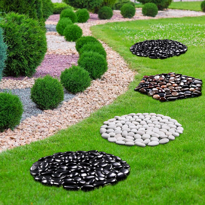 Ausluru 10in River Rock Stepping Stones Set - 6 Pack | Polished Pebble | Long-Lasting PVC Mesh Backing | Perfect for Garden Paths and Lawns Outdoor Landscaping Decoration | Rhombus and Round Set