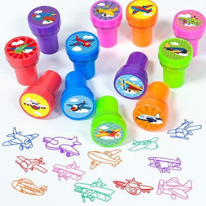 Cinrobiye 24 Pcs Airplane Stampers for Boys Girls, Aviation Party Supplies Favors, Classroom Rewards, Carnival Prizes, Goody Bag Pinata Fillers for Let’s Fly Travel Party
