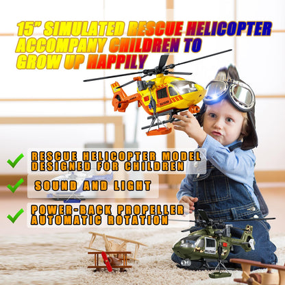 ANJARU Helicopter Toy with Lights and Sound,Simulative Rescue Helicopter Toddler Kids Toys for Kids Aged 3 4 5 6 Pull-Back Propeller Army Toys Toddler Kids Boys Gifts (Fire Fighting Helicopter)