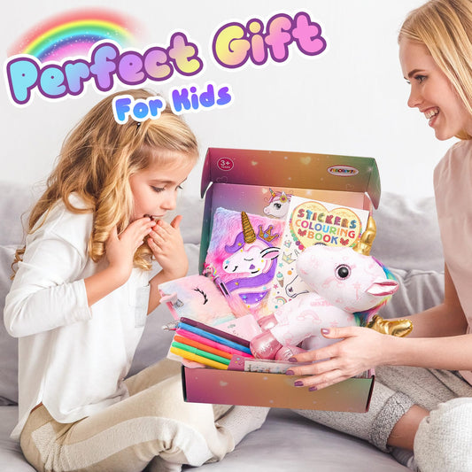 HAPGFS Unicorn Plush and Coloring Book Gift Set, Kids Arts and Crafts Soft DIY Doodle Dolls, Stuffed Animal Toys for Girls Age 3 4 5 6 7 8 Birthday Christmas