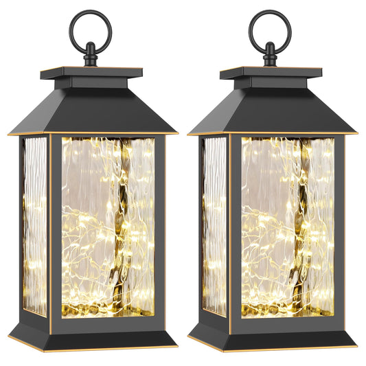 AYTPU 2-Pack Hanging Solar Lanterns, Water Ripple Glass Fairy Lights Design, Outdoor Waterproof, Upgraded Dual Power (Solar & AA Battery), Perfect for Porch, Patio, Indoor Tables and Mantelpiece