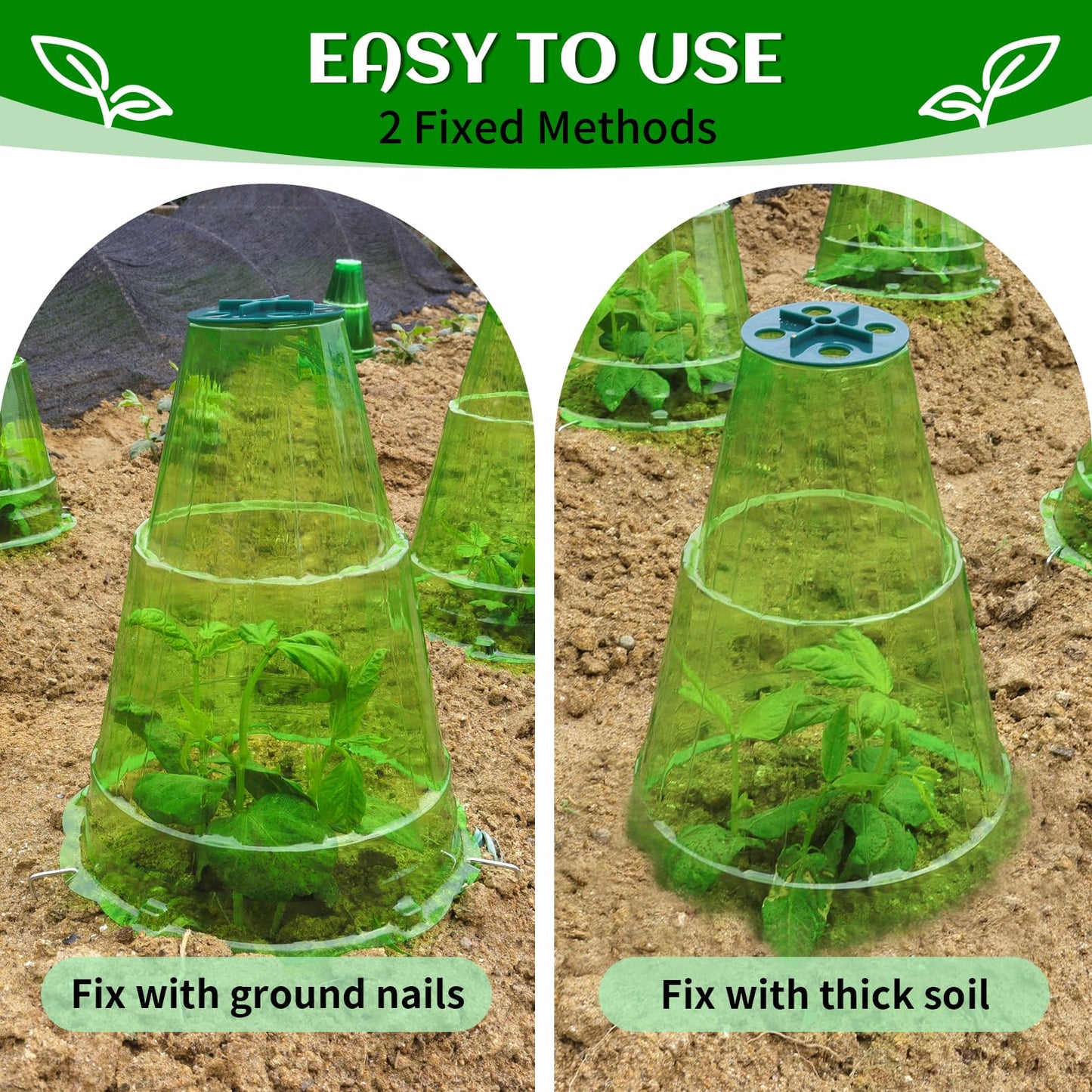 Garden Cloches for Plants, 20 Pack Garden Cloche with Rotary Vent, Reusable Bell Plant Covers with 40Pcs Ground Stakes, Plant Cloche Protectors from Animals Snails Birds Chickens, 7.9" H X 6.7" D