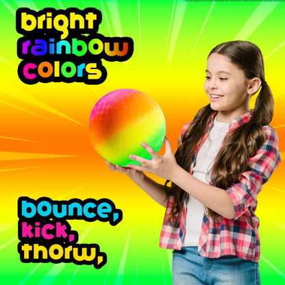 PlayBolt Rainbow Playground Balls - 8.5 Inch (Pack of 4) Rubber Bouncy Colorful Inflatable Balls for Kids and Adults, Indoor & Outdoor Games, Kickball, Dodgeball, Four Square, Dodge, Recess, Handball