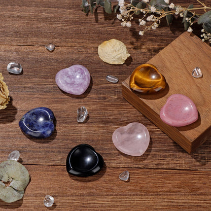 GolbalJew 6PCS Thumb Worry Stones for Anxiety Healing Crystals Sets, Hand Carved Heart Crystals and Healing Stones, Meditation Crystal Reiki Natural Relax Palm Stone for Anxiety Therapy Relief, Small