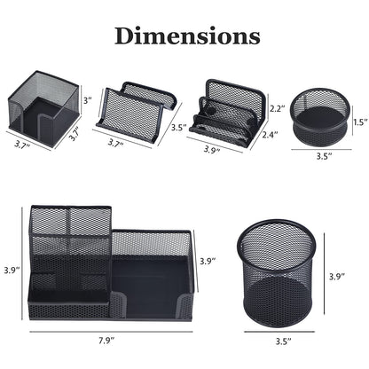 zqanve Desk Organizers set with Mesh Pen Holder Cup, 3 Compartments Black Office Supply Organizer Paper Clips Holder for Office Desk Accessories (6 Piece set, Black)