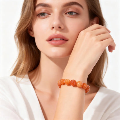 Natural Orange Calcite Bracelet for Women, Sun Stone Healing Crystal Adjustable Stretchy 8mm Round Beads Bracelets Reiki Chakra Man Jewelry Gifts (Orange Calcite 2Pcs)