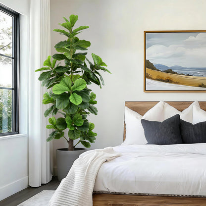 Artificial Fiddle Leaf Fig Tree 6ft - Tall Faux Ficus Lyrata Plant with Realistic Leaves and Large Trunk, 72" Fake Fig Tree in Pot for Home Living Room Office Porch Indoor Decor Perfect Housewarming