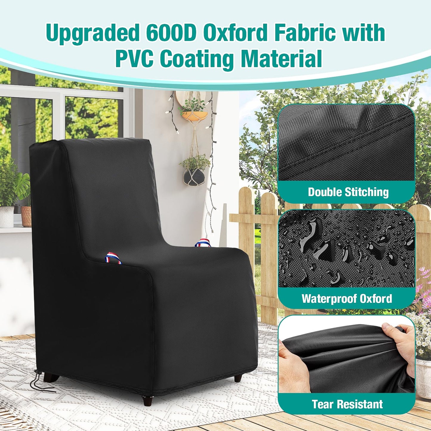 Letsteel 2 Pack Outdoor Chair Covers Waterproof, 600D Waterproof Recliner Chair Covers, Patio Chair Covers for Outdoor Recliner Chair with 2 Handle & Zipper, Black